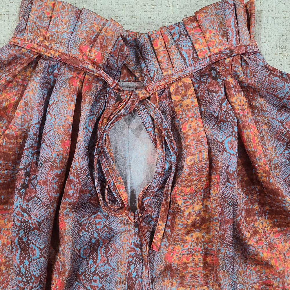 Caroline Hill Snakeskin Print Mock Neck Blouse Womens size Small Orange Blue - Picture 5 of 9